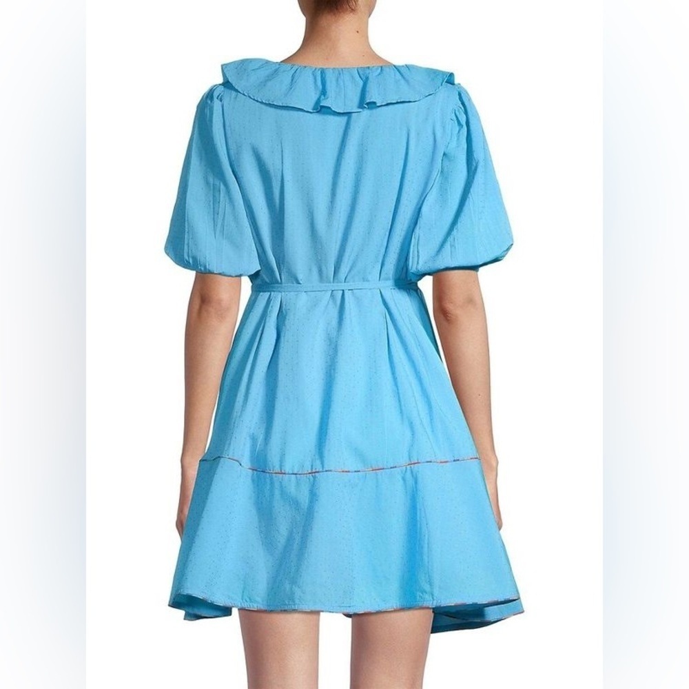 Roller Rabbit Blue Ruffle Wrap Dress Women’s Sz Large Short Sleeve Mini Pockets - Picture 8 of 14